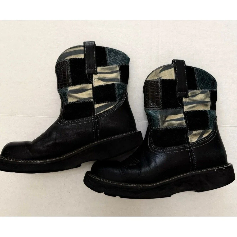 Ariat Women’s Patchwork Fatbaby Leather Boots 8.5 Black Western Cowgirl Rodeo